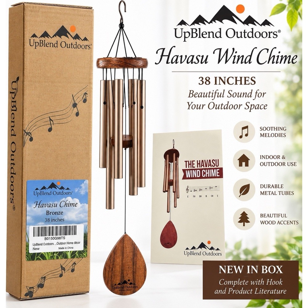 UpBlend Outdoors Havasu Wind Chime 38" Bronze Aluminum Wood NIB New in Box